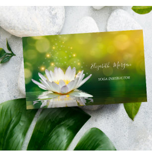 Tarjeta De Visita Moderno Instructor de Yoga Elegante Blanco Loto Do