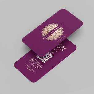 Tarjeta De Visita Moderno instructor de yoga Purple Gold de lujo