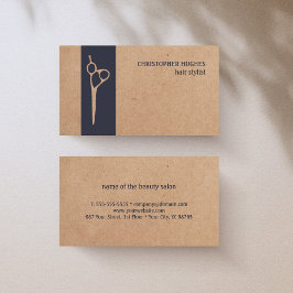 Tarjeta De Visita Moderno Kraft Paper Blue Stripe Hair Stylist