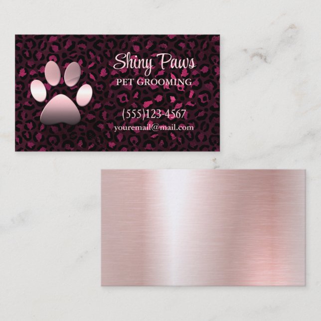 Tarjeta De Visita Moderno leopardo de Borgoña Imprimir Perro Paw Mas (Anverso / Reverso)