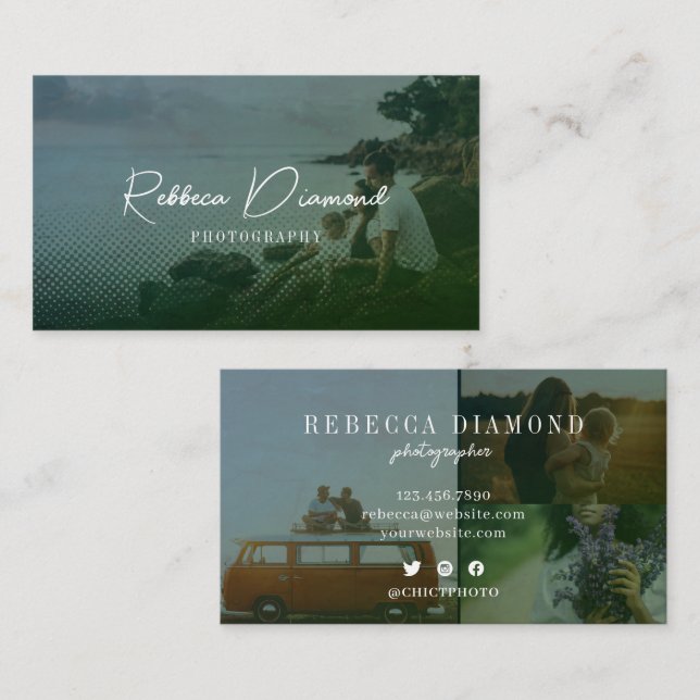 Tarjeta De Visita Moderno libro verde esmeralda 4 fotos guión (Anverso / Reverso)