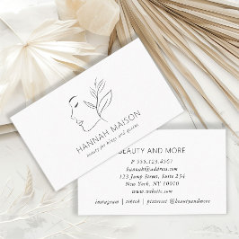 Tarjeta De Visita Moderno, Line Art, Mujer, Leafy, Salon, Blanco