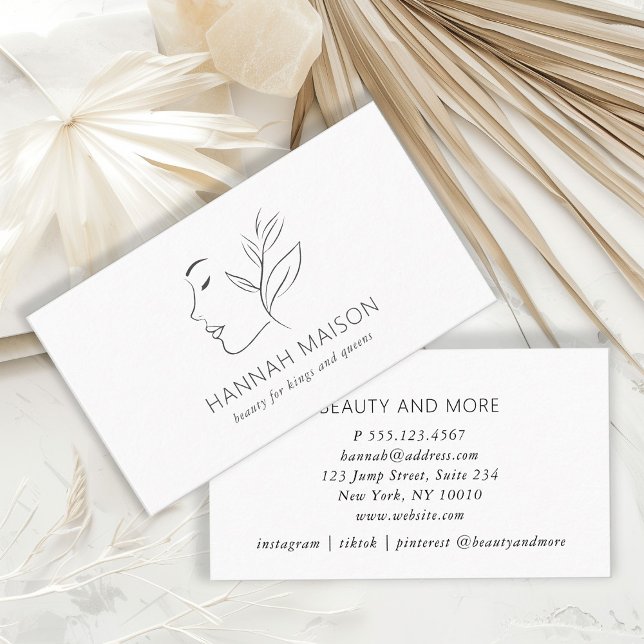 Tarjeta De Visita Moderno, Line Art, Mujer, Leafy, Salon, Blanco (Subido por el creador)