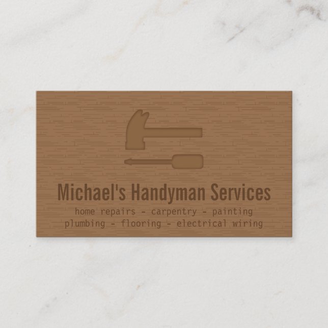 Tarjeta De Visita Moderno, liso, de madera, servicios de la manitas (Anverso)