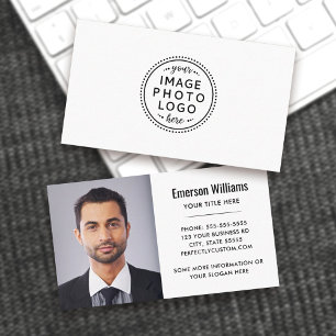 Tarjeta De Visita Moderno logo de foto personalizado mínimo blanco