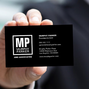 Tarjeta De Visita Moderno logotipo de monograma simple cuadrado blan