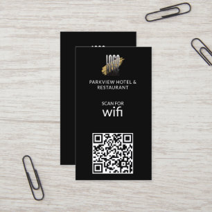 Tarjeta De Visita Moderno logotipo Wifi Código QR sobre negro