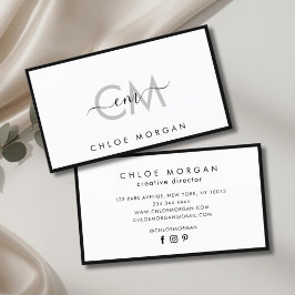 Tarjeta De Visita Moderno lujo chic negro blanco firma script
