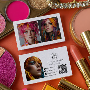 Tarjeta De Visita Moderno maquillaje 3 foto Código qr del logotipo d