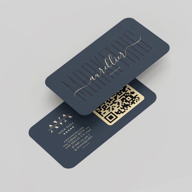 Tarjeta De Visita Moderno Marketing Dark Blue Profesional Monograma (Modern Marketing Dark Blue Elegant Script Monogram Business Card
)
