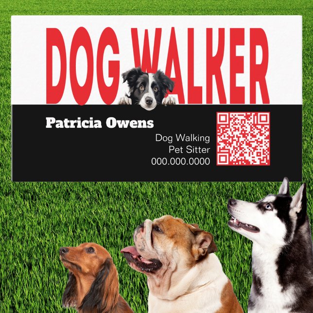 Tarjeta De Visita Moderno Mascota Sitter Dog Walker (modern, cute, and adorable dog walking service business card)