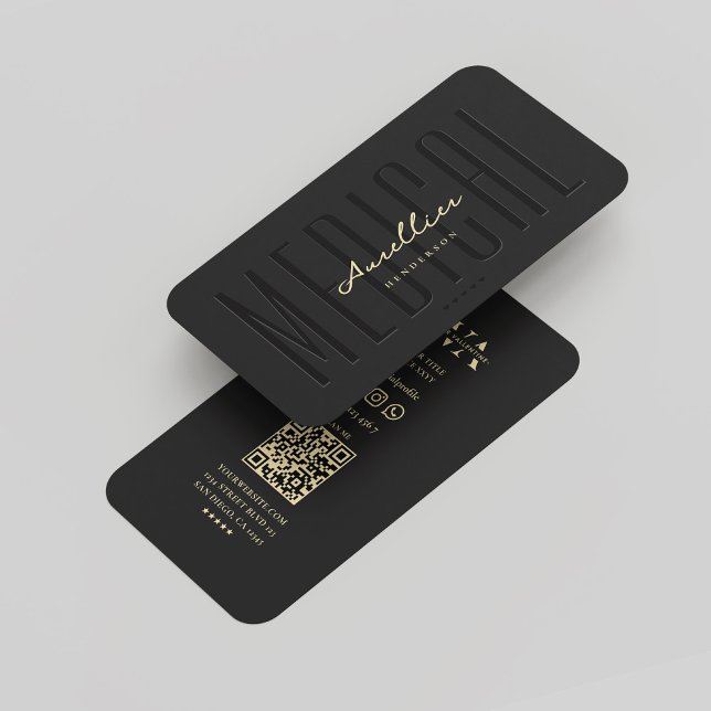 Tarjeta De Visita Moderno Médica elegante Monograma médico Oro negro (Modern Elegant Doctor Monogram Medical Black Gold Business Card
)