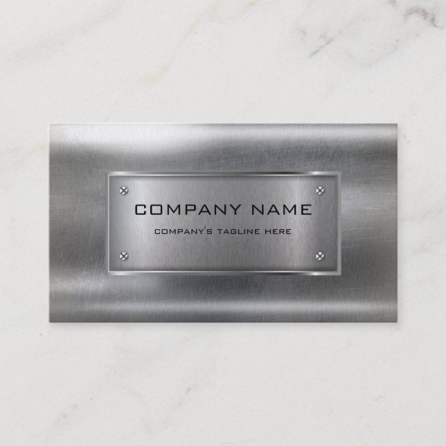 Tarjeta De Visita Moderno Metallic Faux Silver Aspecto de acero inox (Anverso)