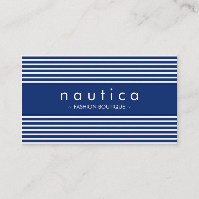 Tarjeta De Visita MODERNO MINIMAL a rayas náuticas azul marino blanc (Anverso)