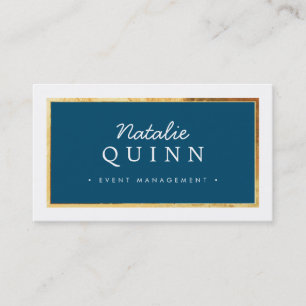 Tarjeta De Visita MODERNO MINIMAL elegante borde dorado oscuro azul 