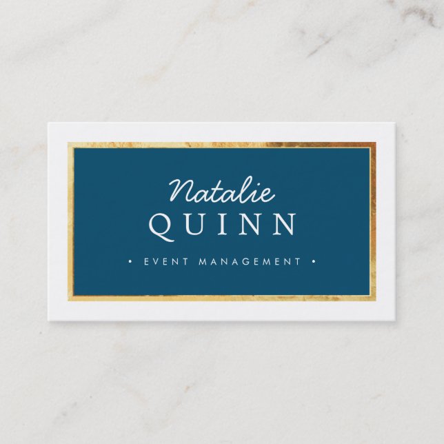 Tarjeta De Visita MODERNO MINIMAL elegante borde dorado oscuro azul  (Anverso)