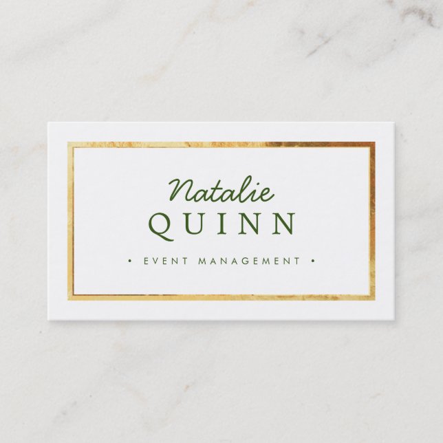 Tarjeta De Visita MODERNO MINIMAL elegante borde dorado verde oscuro (Anverso)