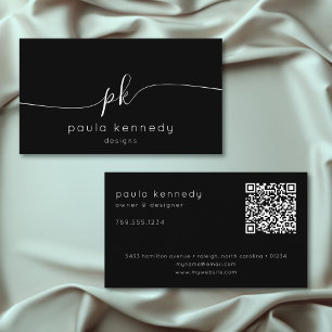 Tarjeta De Visita Moderno Minimal Elegante Monograma Negro Código QR