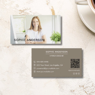 Tarjeta De Visita Moderno Minimal Personalizado Foto Beige Profesion