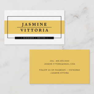 Tarjeta De Visita MODERNO MINIMAL simple borde amarillo banda negro