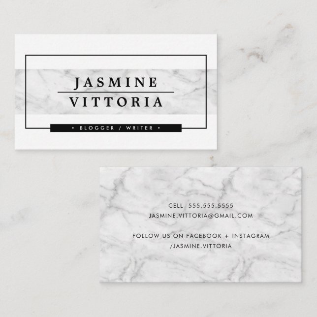 Tarjeta De Visita MODERNO MINIMAL simple borde banda de mármol gris (Anverso / Reverso)