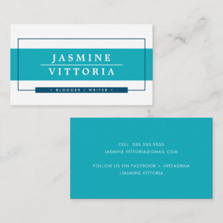 Tarjeta De Visita MODERNO MINIMAL simple borde turquesa marina azul 