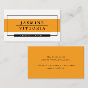 Tarjeta De Visita MODERNO MINIMAL simple naranja de borde banda negr