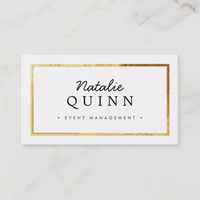 Tarjeta De Visita MODERNO MINIMAL super elegante borde dorado negro (Anverso)
