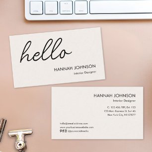 Tarjeta De Visita Moderno Minimalista Elegante Hola Beige Personaliz
