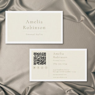 Tarjeta De Visita Moderno Minimalista Elegante Marfil Crema QR Profe