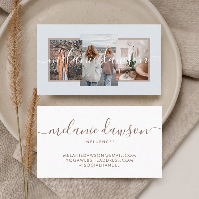 Tarjeta De Visita Moderno Mínimo 3 Foto Influencia Social Azul pálid (Subido por el creador)