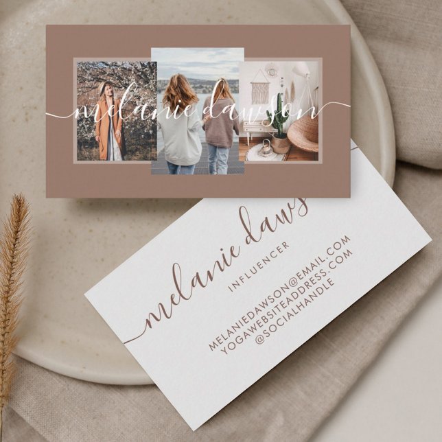 Tarjeta De Visita Moderno Mínimo 3 Foto Influencia Social Brown (Subido por el creador)