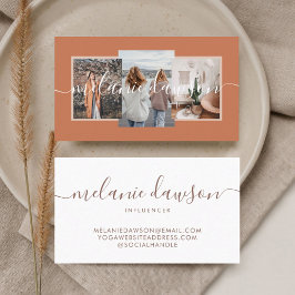 Tarjeta De Visita Moderno Mínimo 3 Foto Naranja de Influencia Social