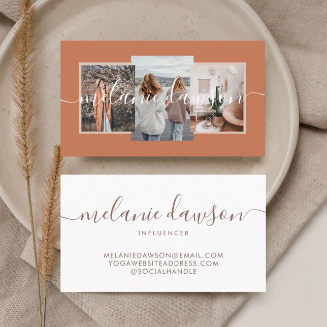 Tarjeta De Visita Moderno Mínimo 3 Foto Naranja de Influencia Social (Subido por el creador)