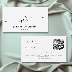 Tarjeta De Visita Moderno Mínimo Elegante Monograma Código QR