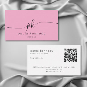 Tarjeta De Visita Moderno Mínimo Elegante Monograma Código QR Rosa