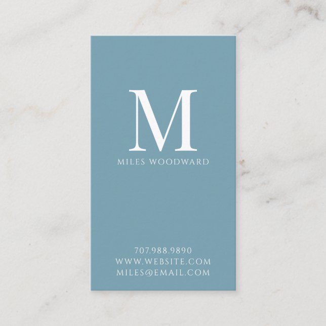 Tarjeta De Visita Moderno Mínimo Monograma Azul Vertical (Anverso)
