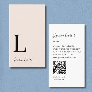 Tarjeta De Visita Moderno Mínimo Monograma Beige Código QR