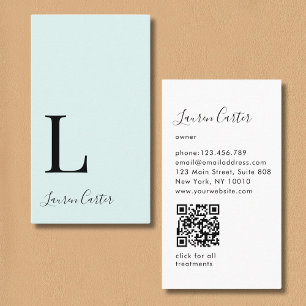 Tarjeta De Visita Moderno Mínimo Monograma Verde Claro Código QR