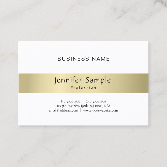 Tarjeta De Visita Moderno Mínimo Plain Profesional Elegante Oro (Anverso)