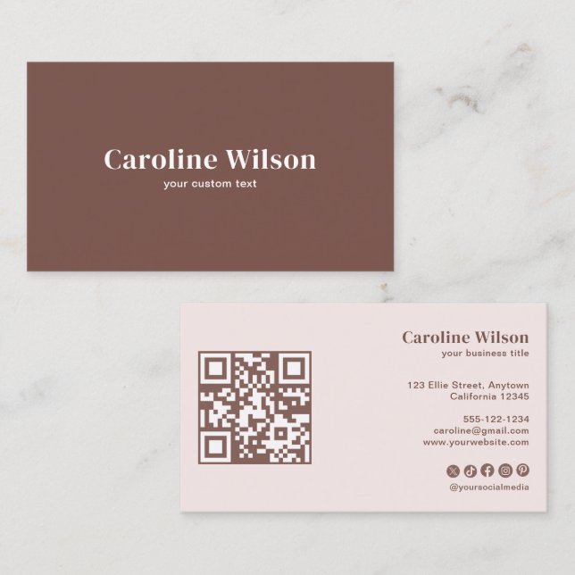 Tarjeta De Visita Moderno Mínimo Terracota QR Código Profesional (Anverso / Reverso)