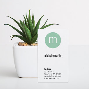 Tarjeta De Visita Moderno Mint Circle Monograma Hair Stylist