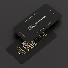 Tarjeta De Visita Moderno Monograma Baker Caterer Black Gold Whisk