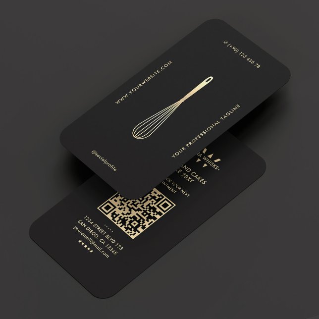 Tarjeta De Visita Moderno Monograma Baker Caterer Black Gold Whisk (Modern Monogram Baker Caterer Black Gold Whisk Business Card
)