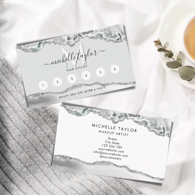 Tarjeta De Visita Moderno Monograma Belleza Maquillaje Elegante Cabe (
Modern professional monogram logo collection with a silver agate background
)