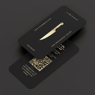 Tarjeta De Visita Moderno Monograma Chef Black Gold Knife Premium