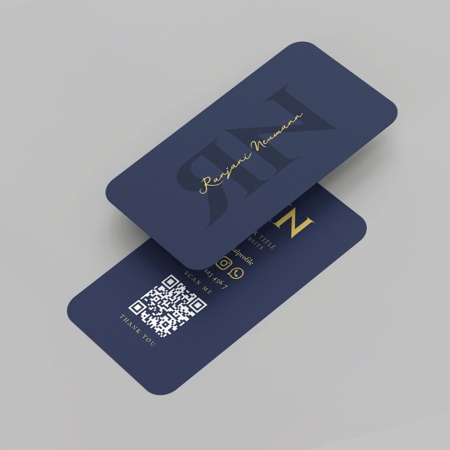 Tarjeta De Visita Moderno Monograma Dark Blue Gold Profesional (Modern Monogram Dark Blue Gold Professional Business Card
)