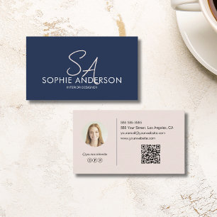 Tarjeta De Visita Moderno Monograma foto Navy Profesional Azul