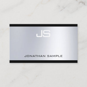 Tarjeta De Visita Moderno Monograma Glamour Plata Aspecto De Moda