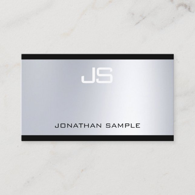 Tarjeta De Visita Moderno Monograma Glamour Plata Aspecto De Moda (Anverso)